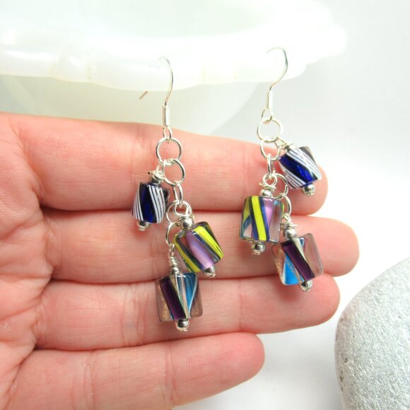 Cane glass mix dangle earrings - Picture 1 of 10